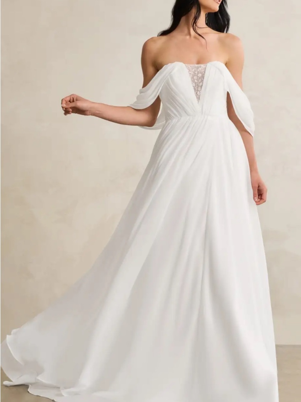 Azazie White Draped Chiffon Maxi Dress